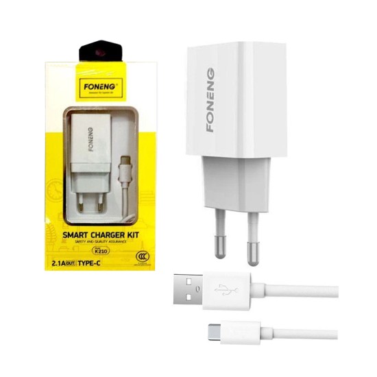 Foneng Charger K210 with Type C Cable 2.1A White